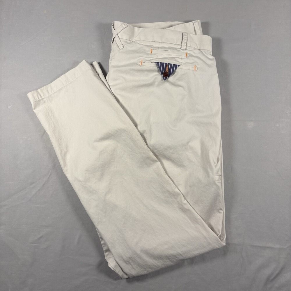 Robert Graham Kipling Mens 40x34 Ivory Pima Cotton Stretch Tailored Chino Pants - Picture 2 of 16